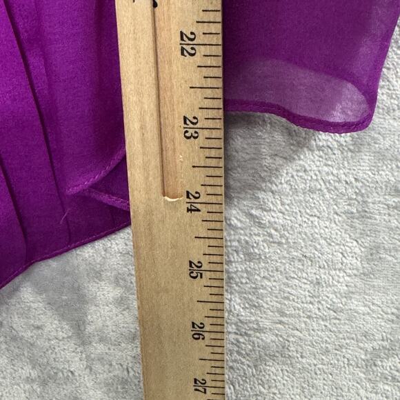 DKNY Blouse Womens Size 12 Purple 100% Silk Sheer Pleated Button Front Top - Picture 15 of 15